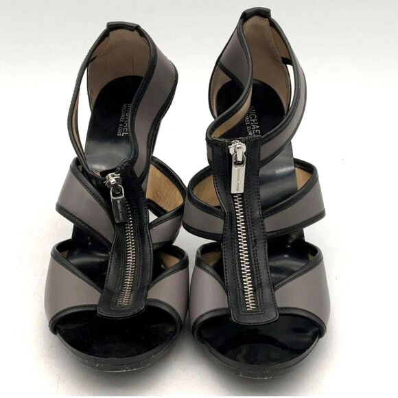 Michael Michael Kors Berkley Black Gray Patent Leather Strappy Heels Size 10 M - Picture 6 of 6